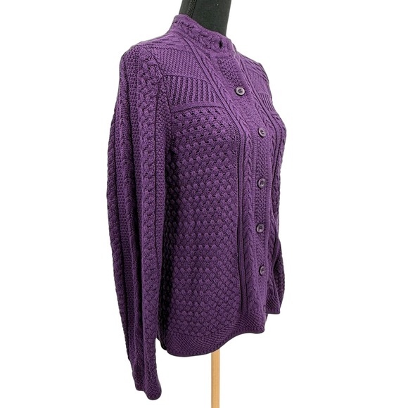 L.L. Bean Women's Sweater Cable Knit Purple Button Front Collarless Cotton Med - Picture 3 of 12